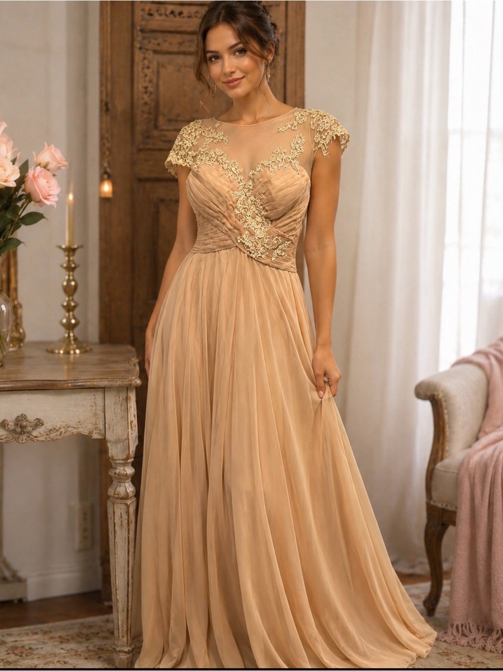 JJs House Beige Lace Maxi Dress size 16